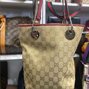 Gucci Beige and Burgundy Tote Bag